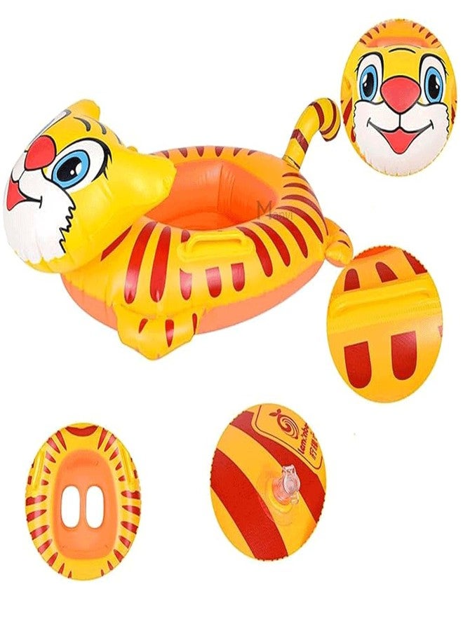 MANVI Baby Swimming Ring, PVC Inflatable Baby Swimming Float Seat, Swim Float Boat with Double Handle and Inflator for Age 6 Months to 3 Years Toddler (Tiger Shape) - Image 1